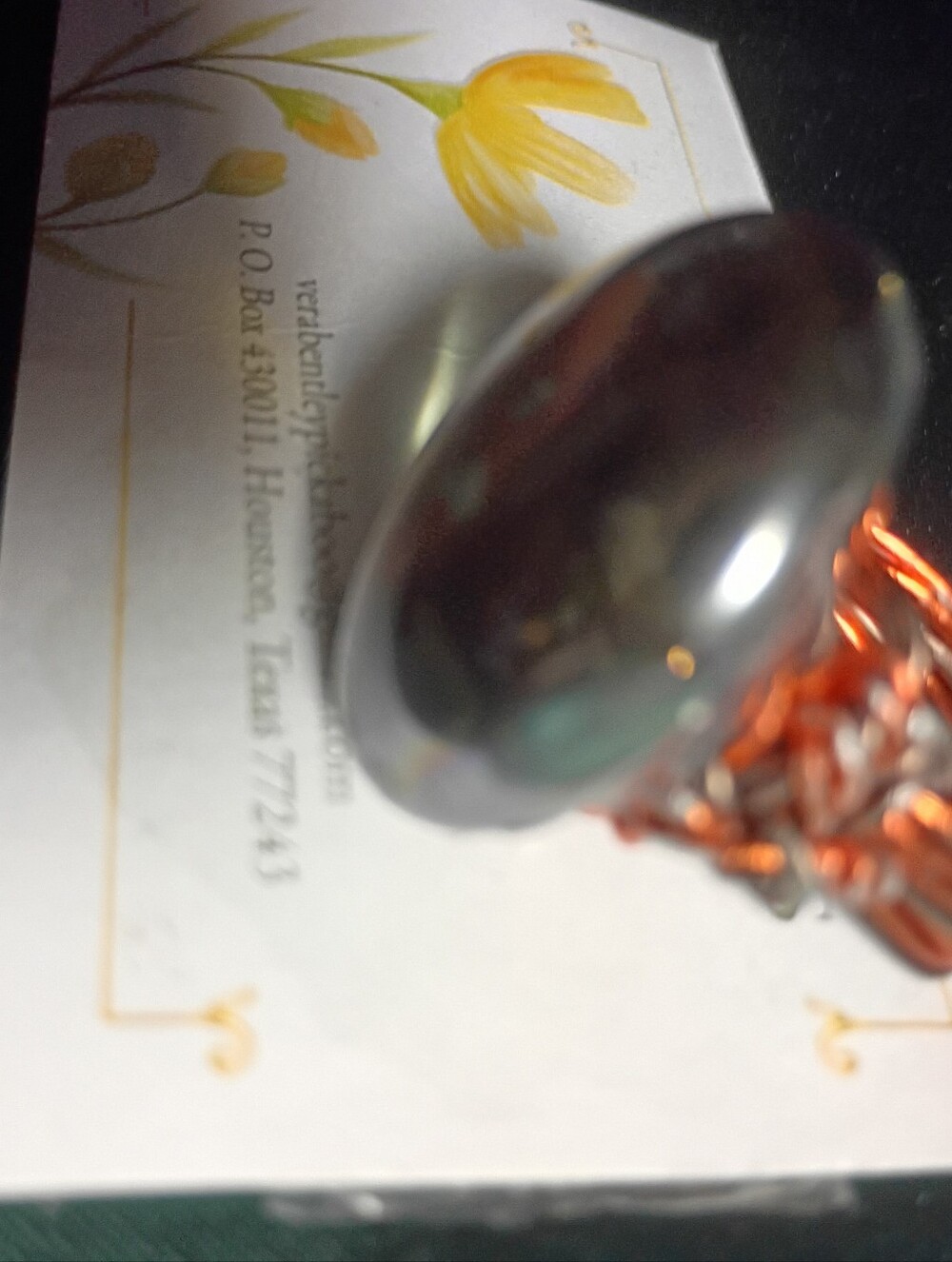 Handmade Iridescent Black Stone Wire-Wrap Ring - Unbranded